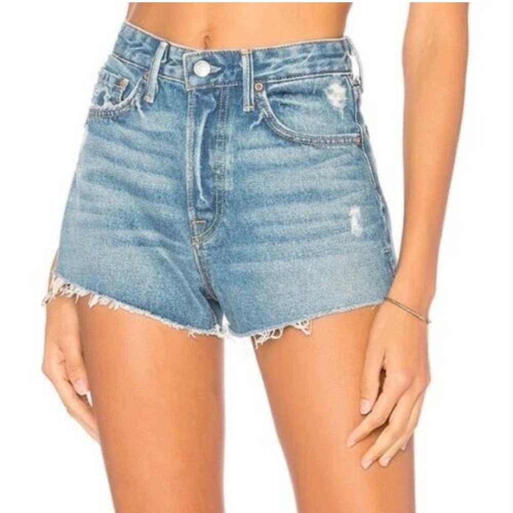 GRLFRND Cindy High Rise Denim Short 27 Psychedelic Shack Distressed Western Boho